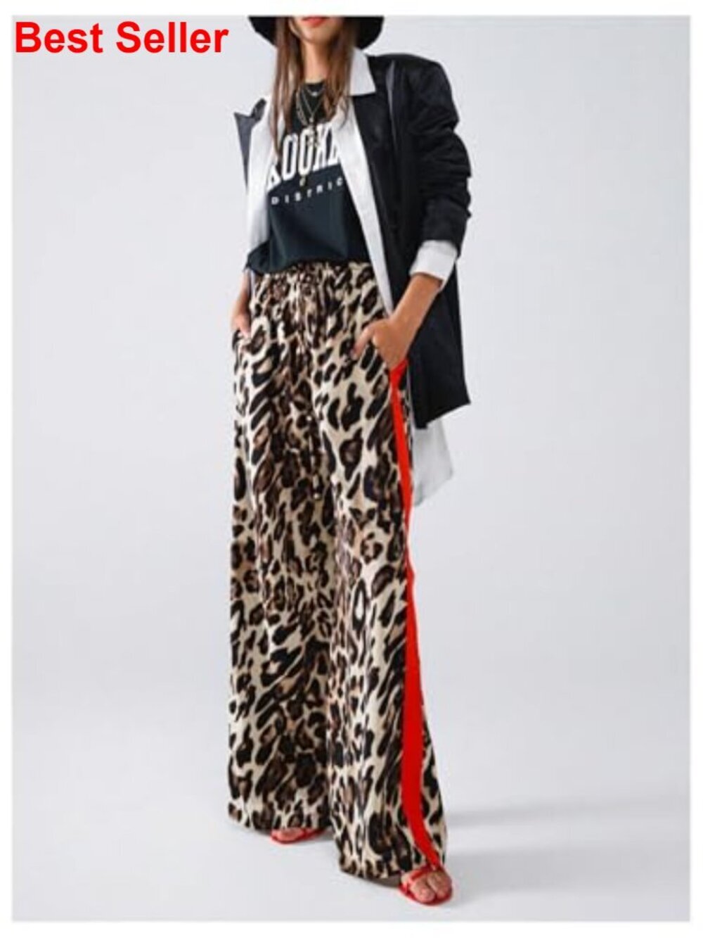 Cheetah Print Wide Leg Palazzo Pants with Drawstring Waist - Picture 5 of 5